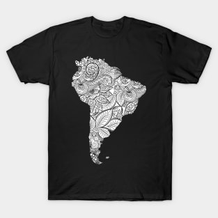 Mandala art map of South America with text in white T-Shirt